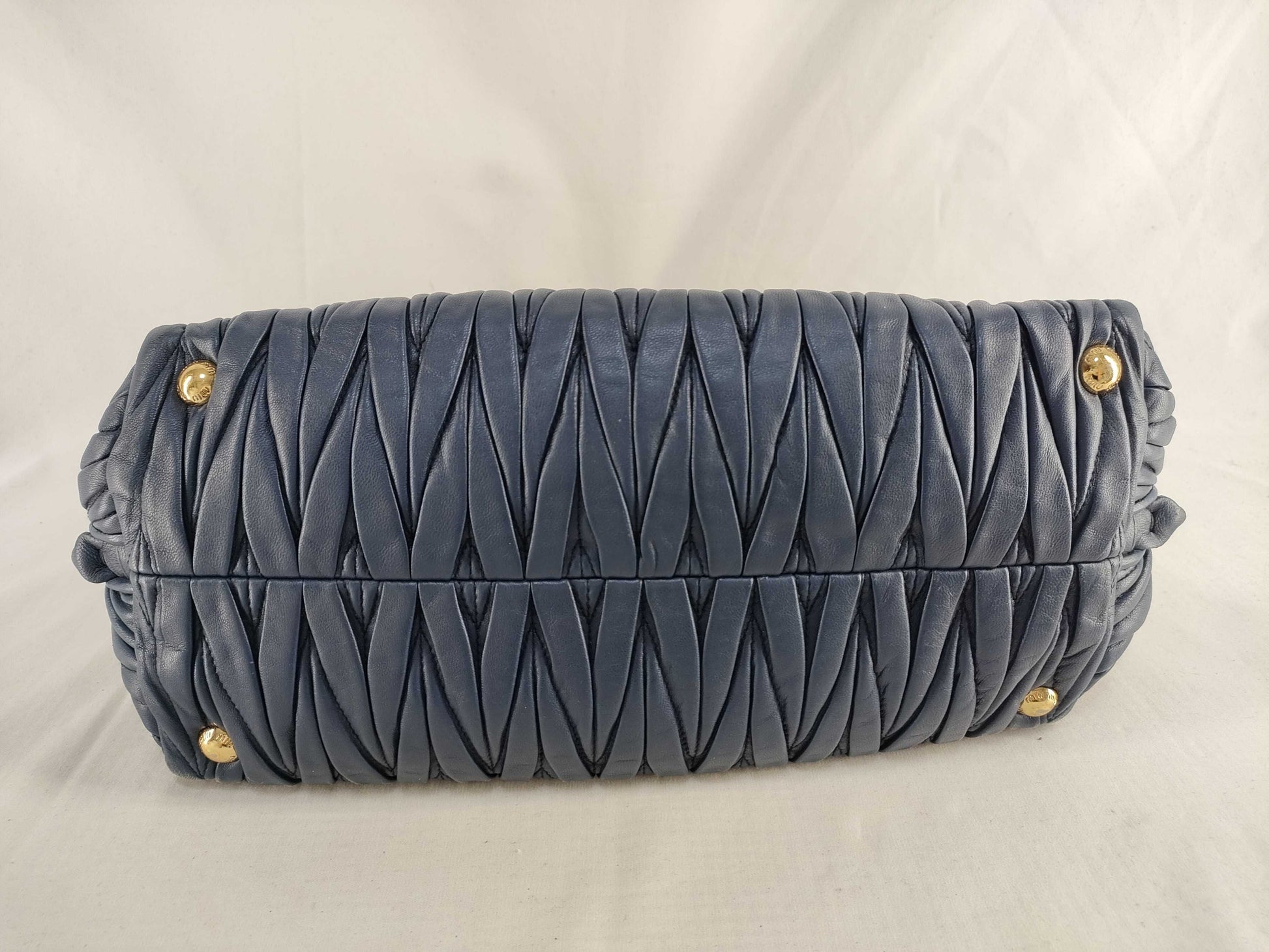miu miu SG-Miu Miu Matelasse Leather 2way handbag Navy 5BB016 handbag
