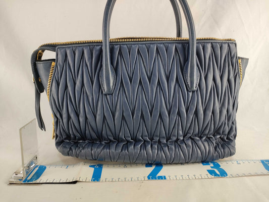 miu miu SG-Miu Miu Matelasse Leather 2way handbag Navy 5BB016 handbag