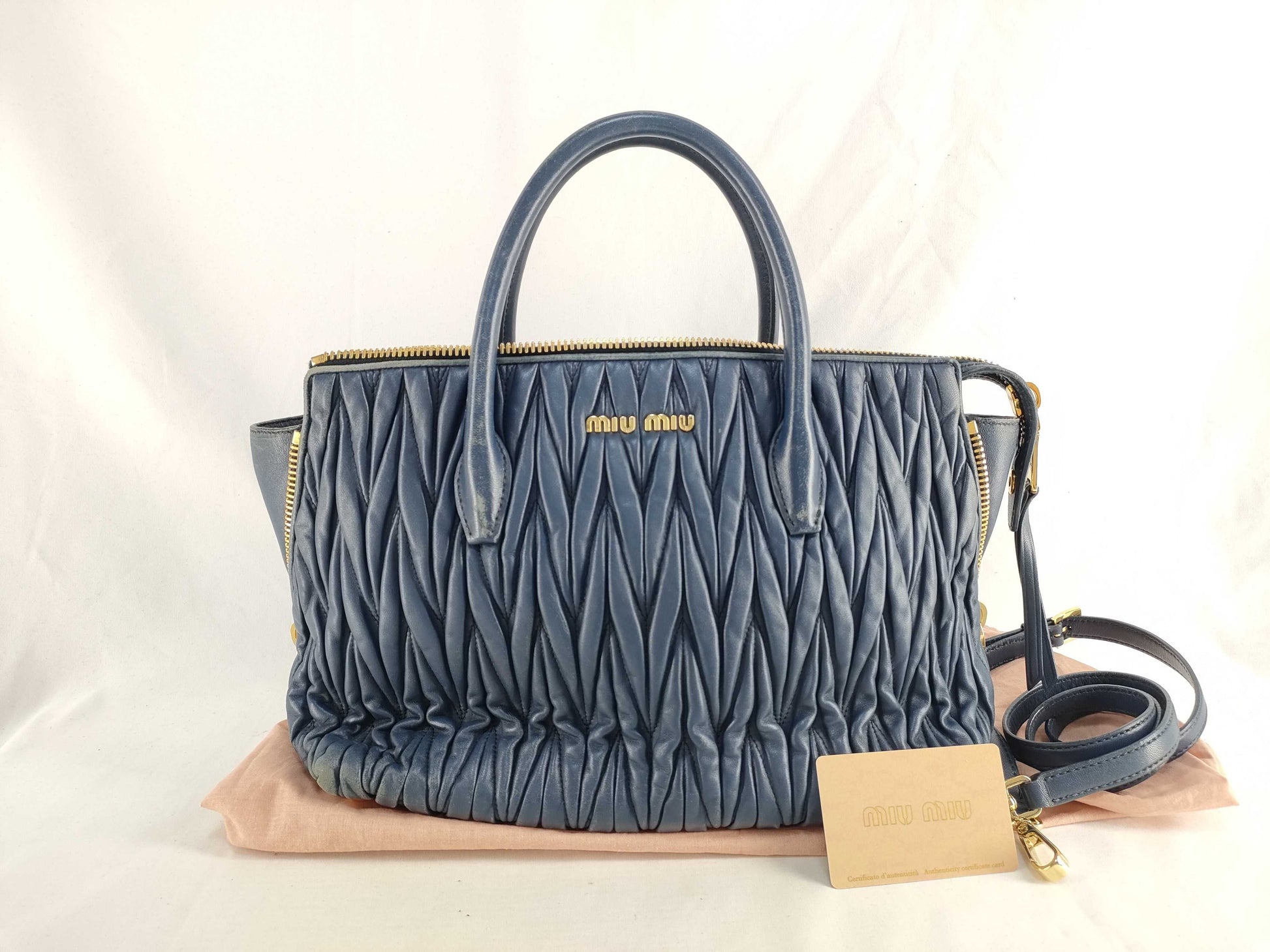 miu miu SG-Miu Miu Matelasse Leather 2way handbag Navy 5BB016 handbag