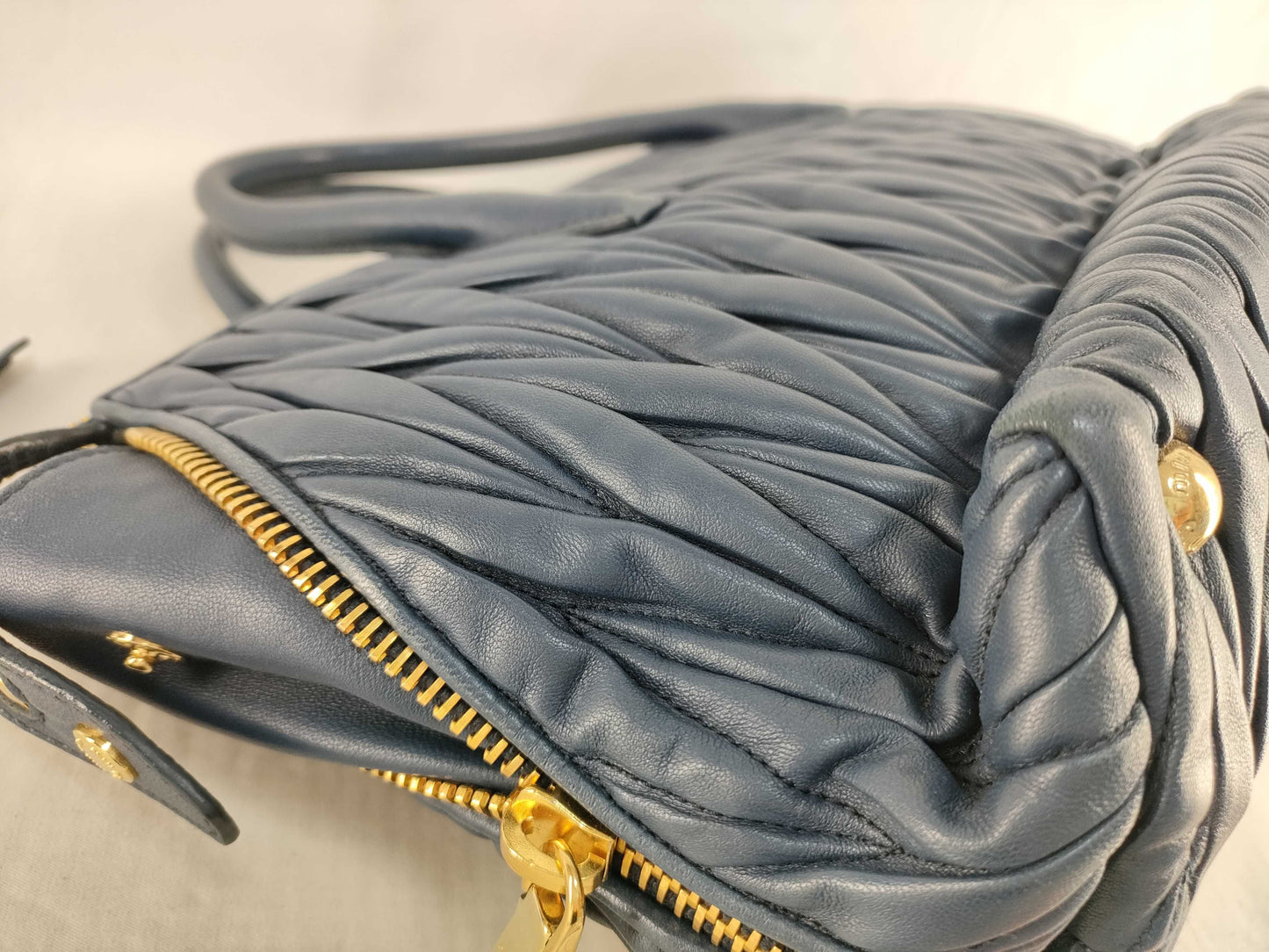 miu miu SG-Miu Miu Matelasse Leather 2way handbag Navy 5BB016 handbag