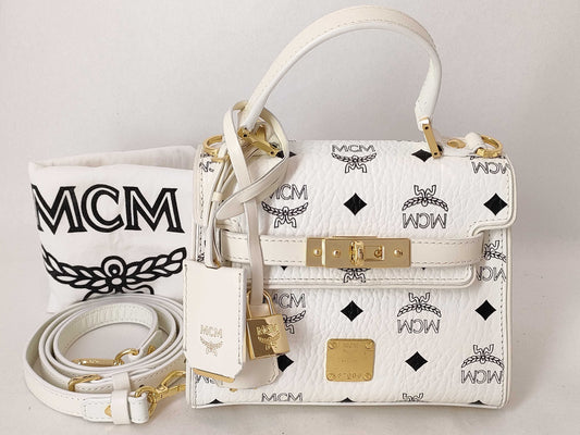 MCM SG-MCM Viscos Heritage Leather 2way Shoulder Bag White Handbag
