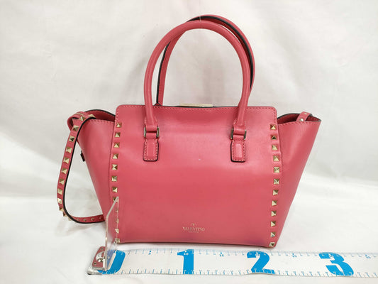 VALENTINO SG - Valentino Rockstud Leather 2-Way Handbag in Red Shoulder Bag