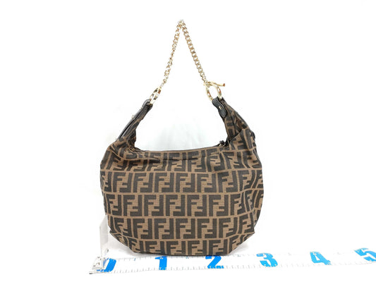 FENDI Zucca Pattern SG-Fendi Zucca canvas and leather shoulder bag 8BR581 Handbag