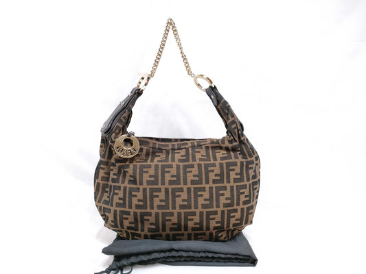 FENDI Zucca Pattern SG-Fendi Zucca canvas and leather shoulder bag 8BR581 Handbag