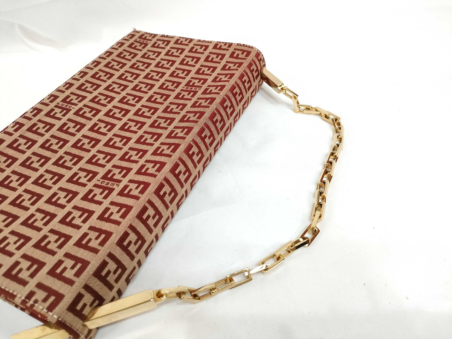 FENDI Zucca Print HK-Fendi Zuccino FF Red Shoulder Bag Handbag