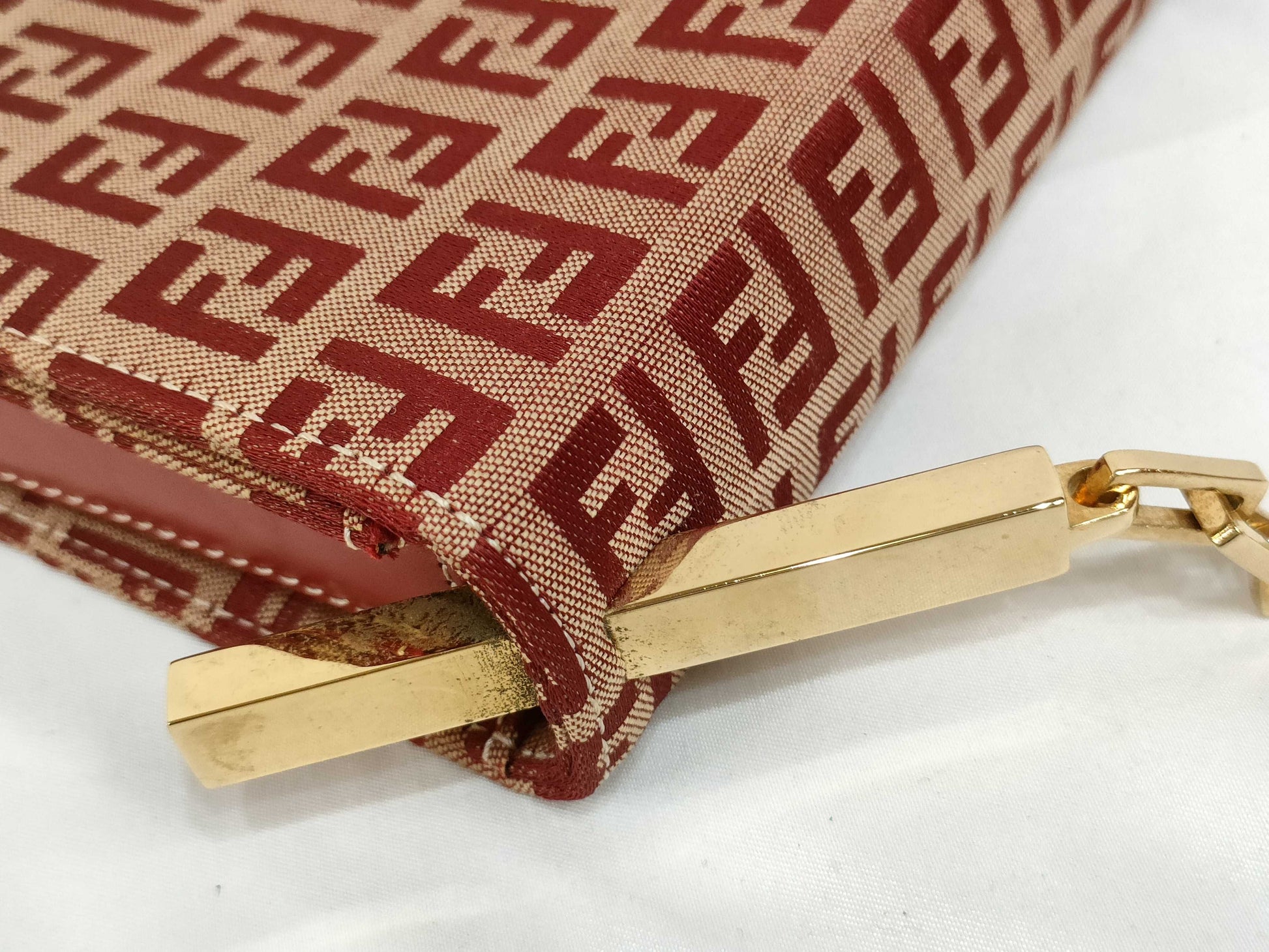 FENDI Zucca Print HK-Fendi Zuccino FF Red Shoulder Bag Handbag