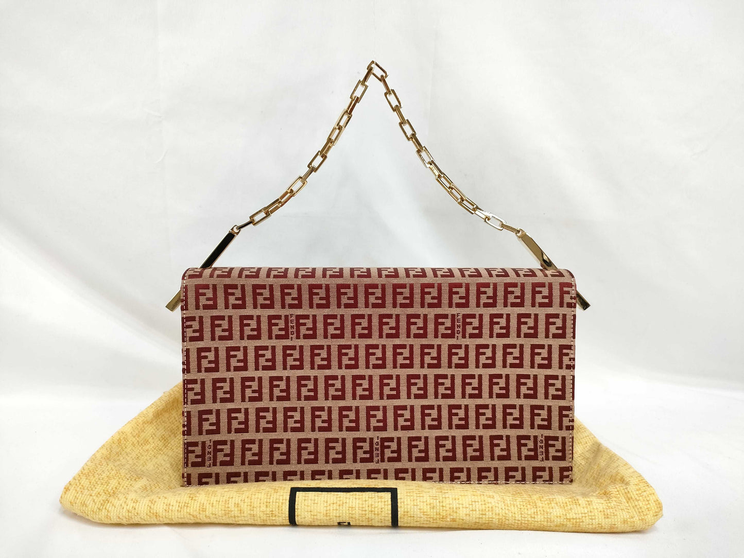 FENDI Zucca Print HK-Fendi Zuccino FF Red Shoulder Bag Handbag