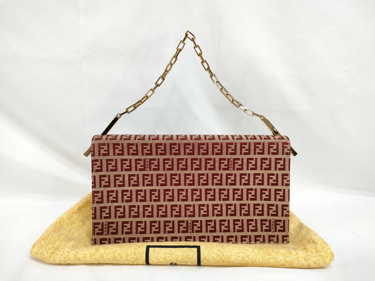 FENDI Zucca Print HK-Fendi Zuccino FF Red Shoulder Bag Handbag