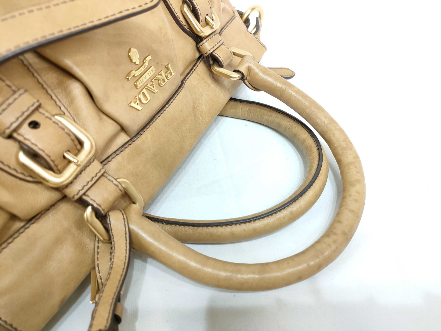 PRADA ID-Prada Cervo Leather Handbag Brown w/o Strap Handbag