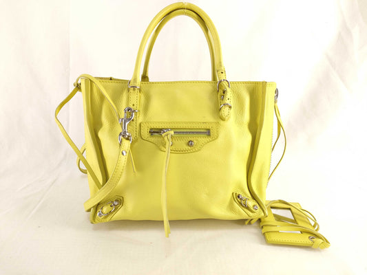 BALENCIAGA SG-Balenciaga Paper Mini Leather 2-Way Handbag yellow 305572 with Mirror Handbag
