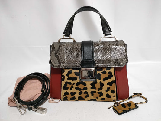 miu miu miu leather x harako 2-way handbag black 5BA133 handbag