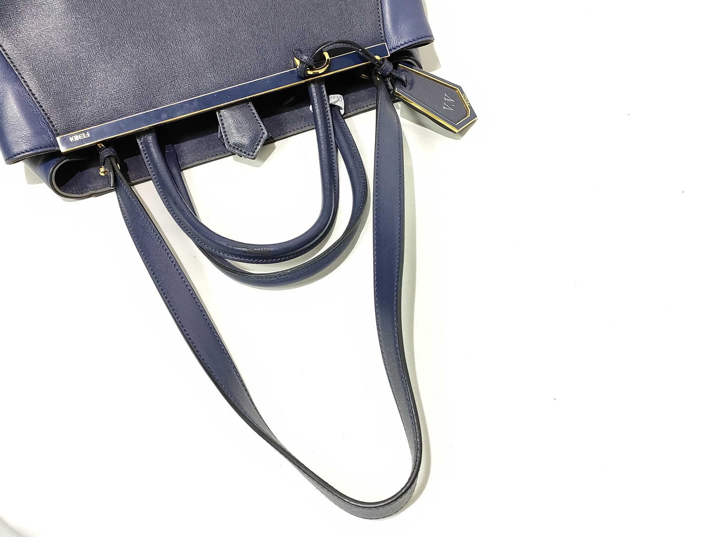 FENDI ID-Fendi Toujour Leather 2 Way Tote Bag Navy 8BH250 Tote Bag