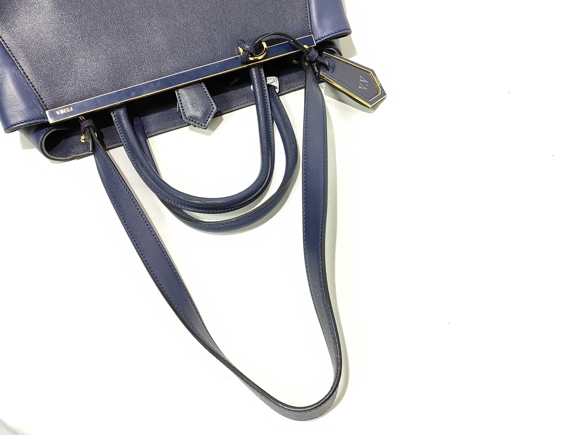 FENDI ID-Fendi Toujour Leather 2 Way Tote Bag Navy 8BH250 Tote Bag