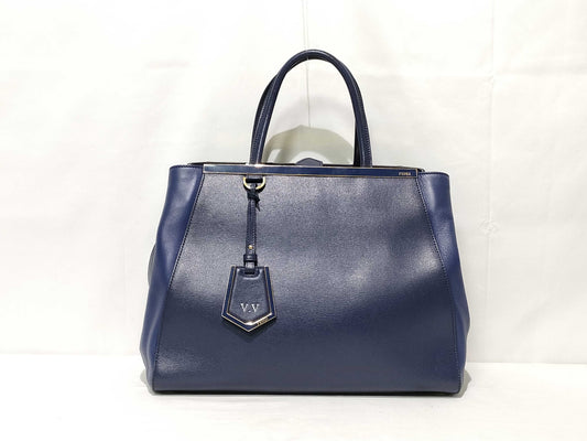 FENDI ID-Fendi Toujour Leather 2 Way Tote Bag Navy 8BH250 Tote Bag