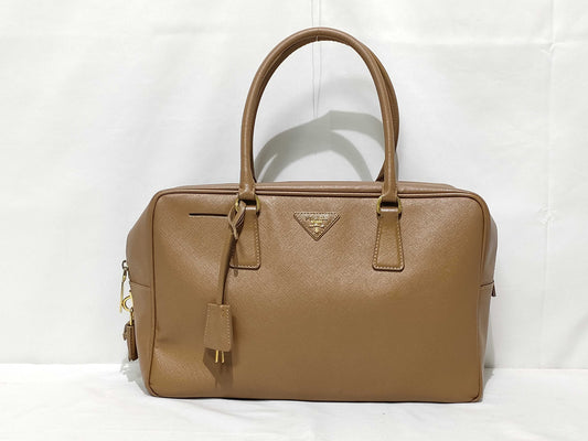 PRADA ID-Prada Saffiano Galeria Leather 2 Way Handbag Brown w/o strap Handbag