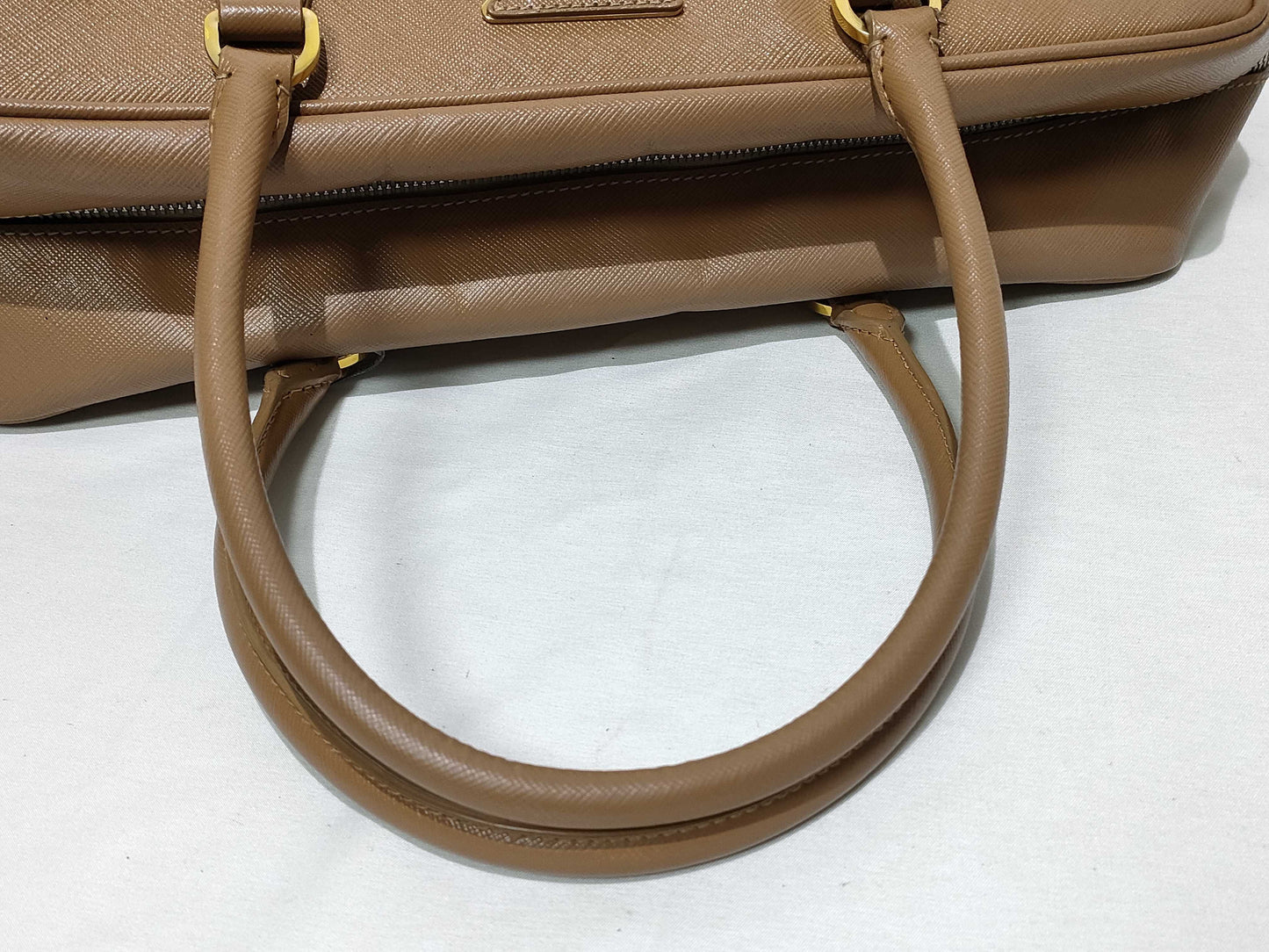 PRADA ID-Prada Saffiano Galeria Leather 2 Way Handbag Brown w/o strap Handbag