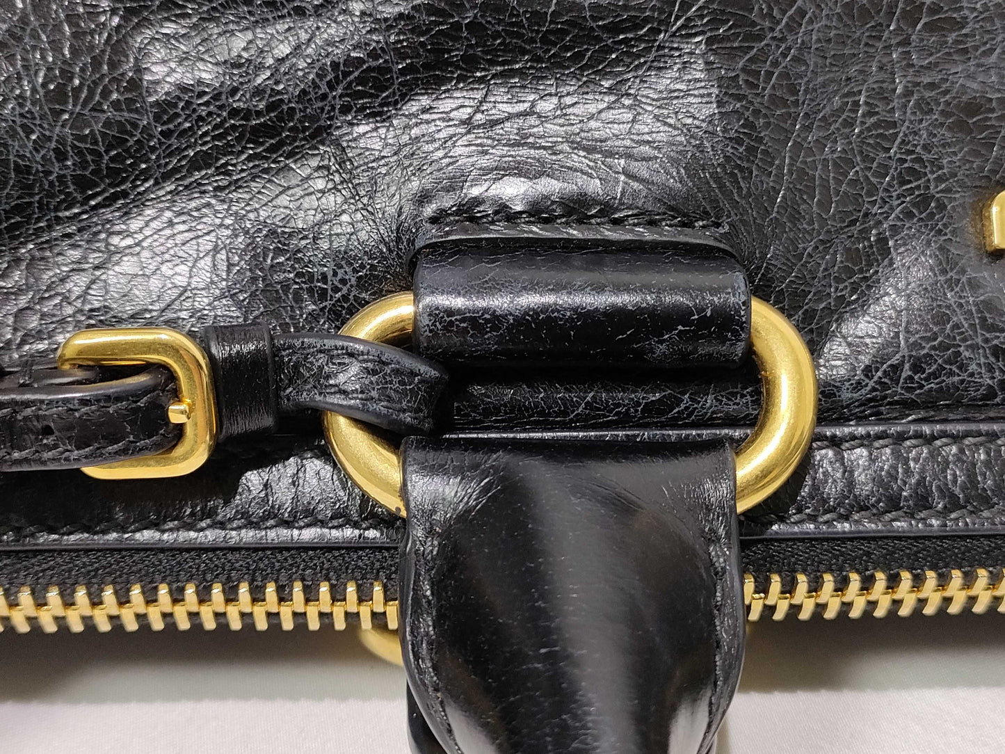 miu miu SG-Miu Miu Vitello Vitello Shine Leather Shoulder bag Black 5BB101 Handbag