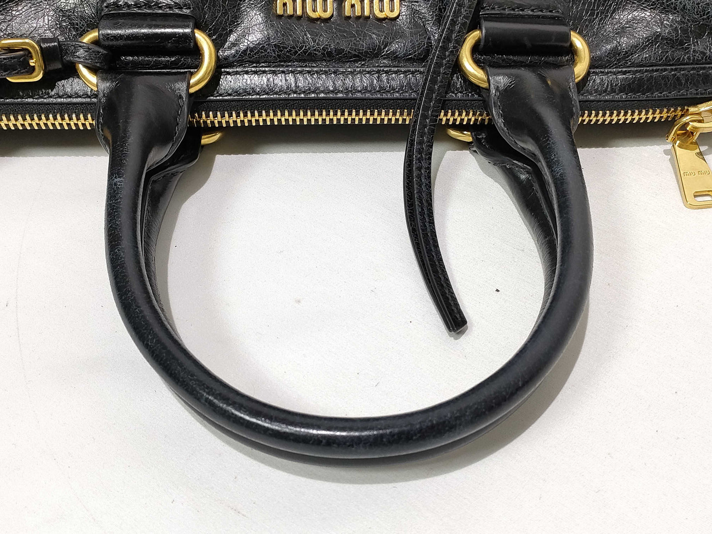 miu miu SG-Miu Miu Vitello Vitello Shine Leather Shoulder bag Black 5BB101 Handbag