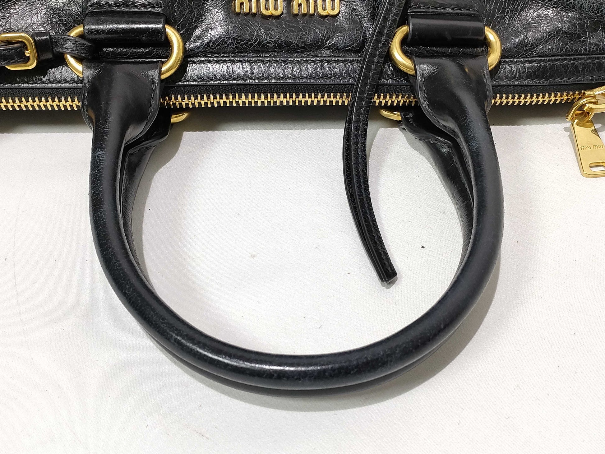 miu miu SG-Miu Miu Vitello Vitello Shine Leather Shoulder bag Black 5BB101 Handbag
