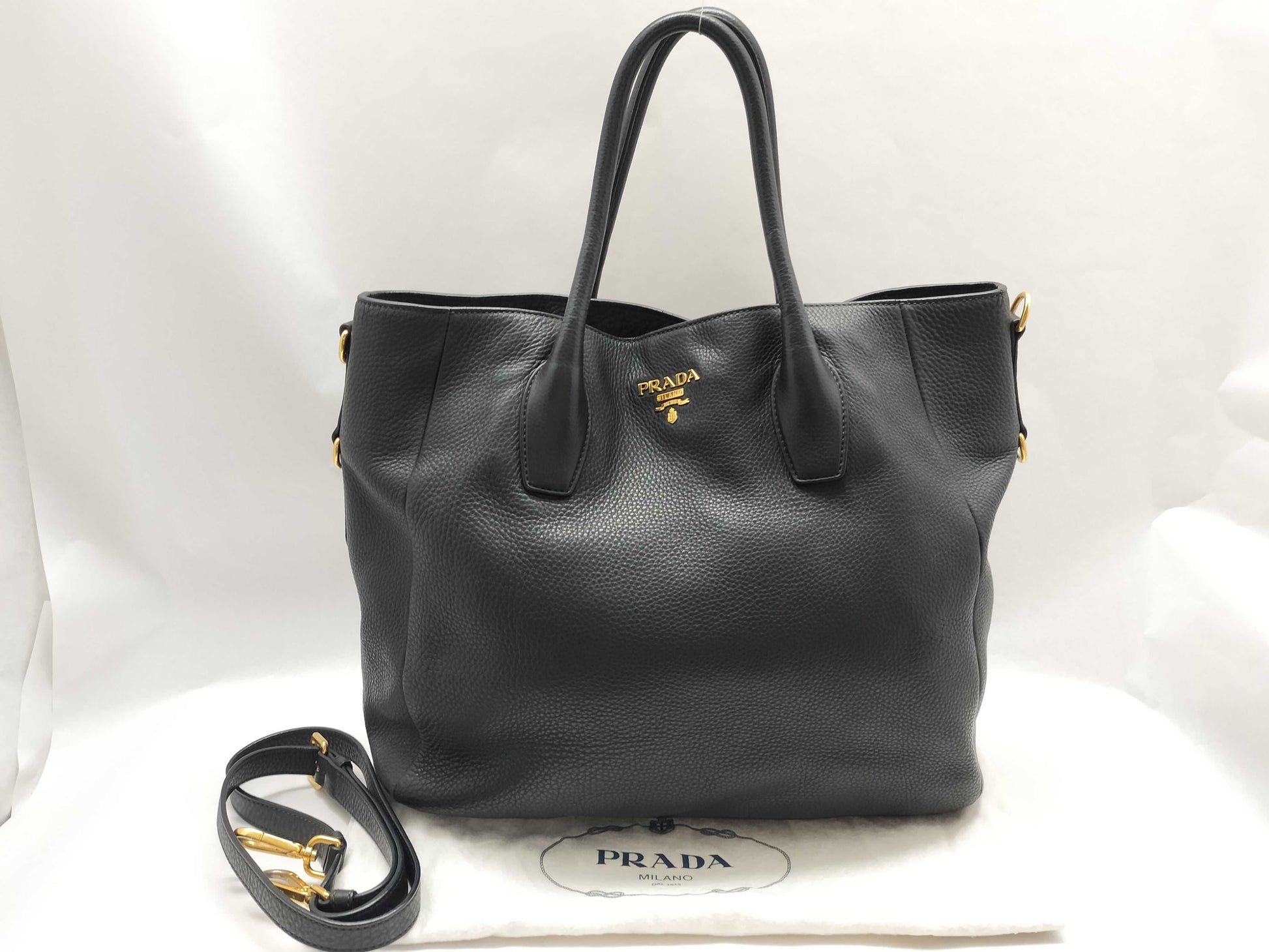 PRADA SG-Prada Vitello Black Leather Tote Bag