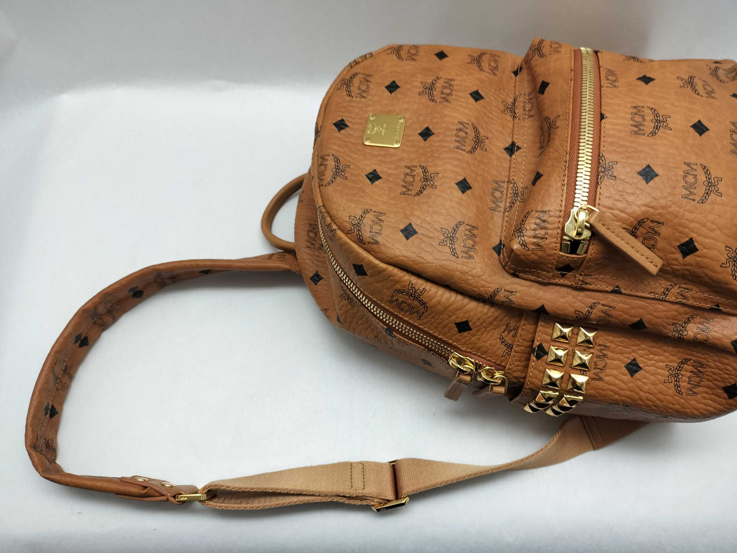 MCM SG-MCM Visetos Leather x Studs Backpack Brown Rucksack