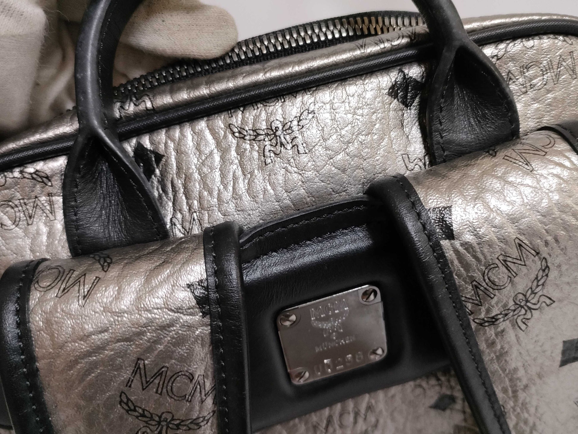 MCM SG-MCM Leather Backpack Grey Rucksack