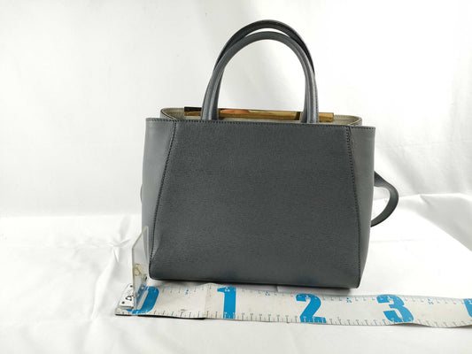FENDI Petit Toujour Leather 2-Way Handbag Grey 8BH253 Initials Topo