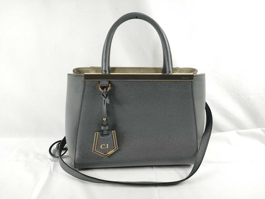 FENDI Petit Toujour Leather 2-Way Handbag Grey 8BH253 Initials Topo