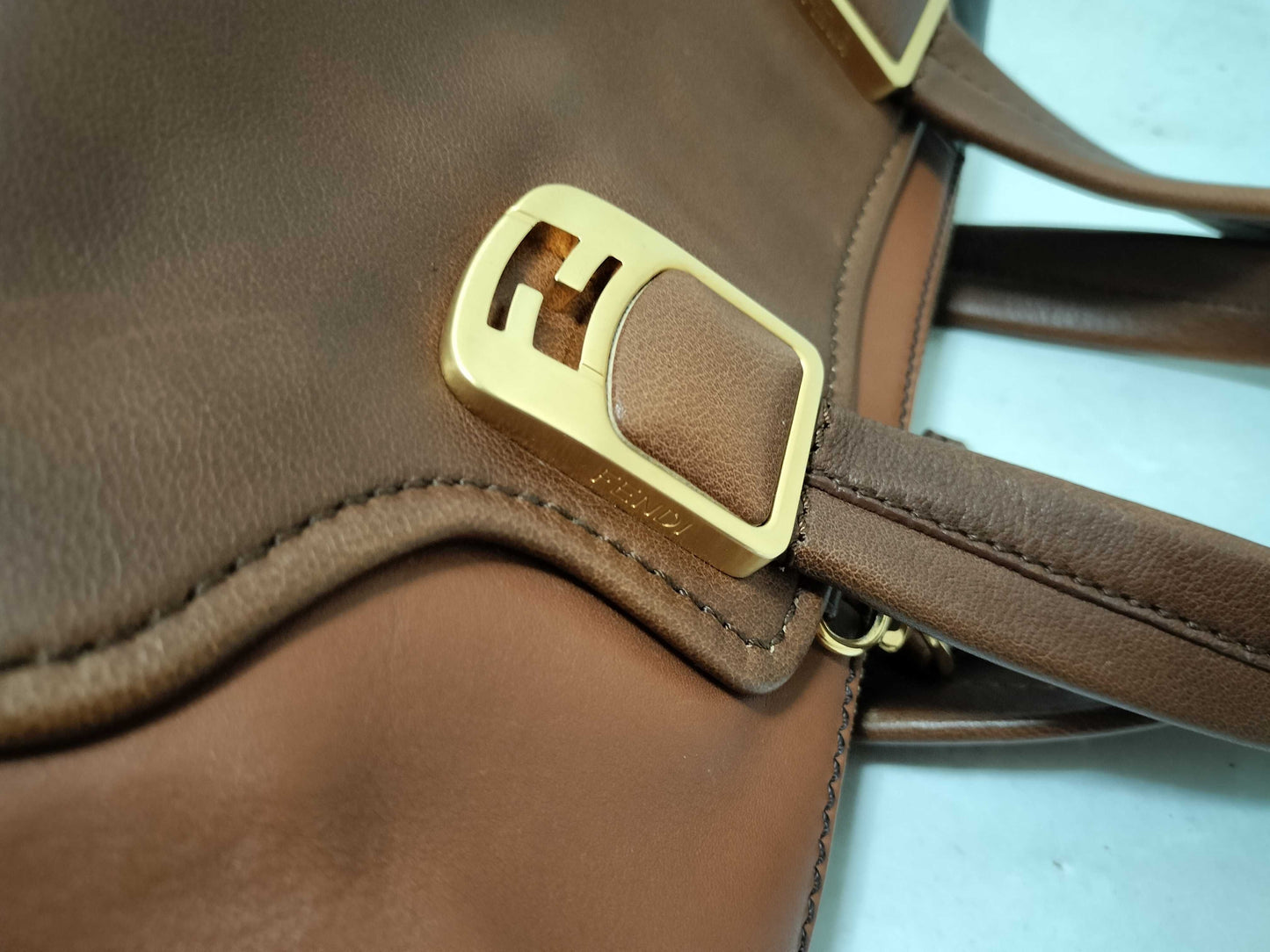 FENDI Fendi Chameleon Leather 2-WAY Handbag Brown 8BL114 Handbag