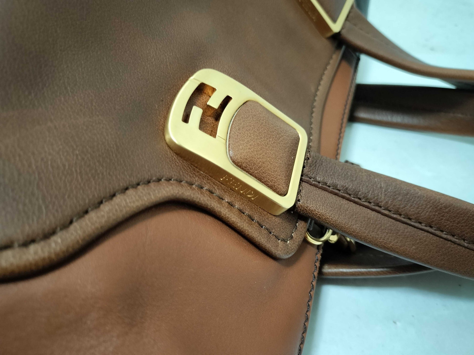 FENDI Fendi Chameleon Leather 2-WAY Handbag Brown 8BL114 Handbag