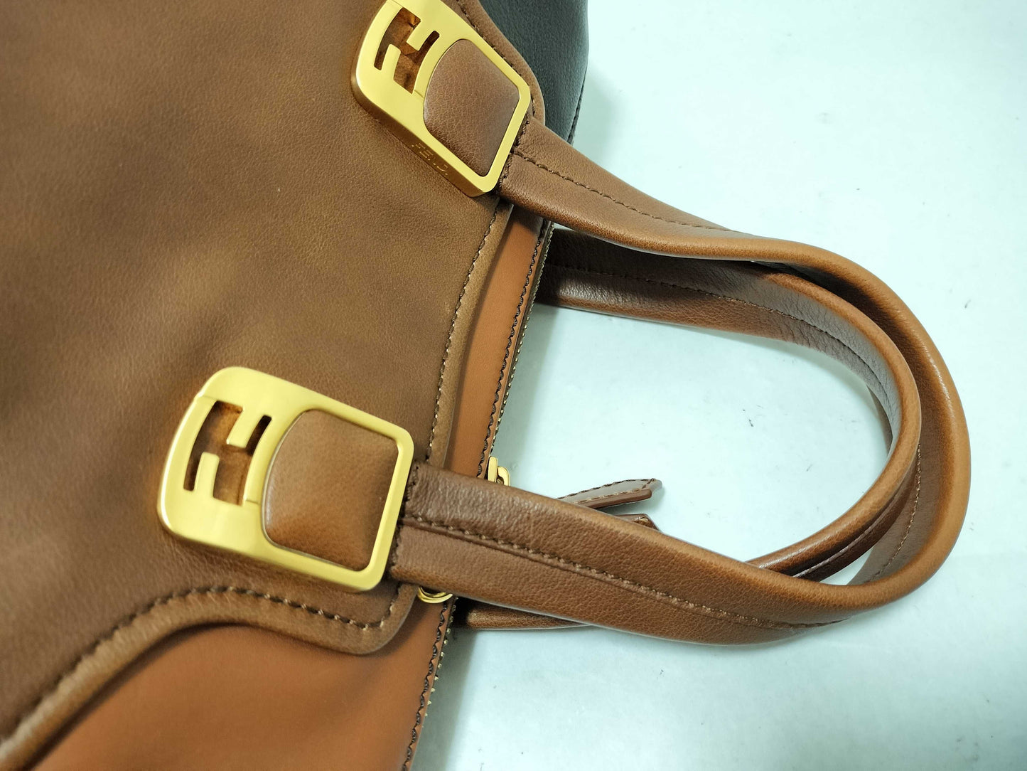FENDI Fendi Chameleon Leather 2-WAY Handbag Brown 8BL114 Handbag