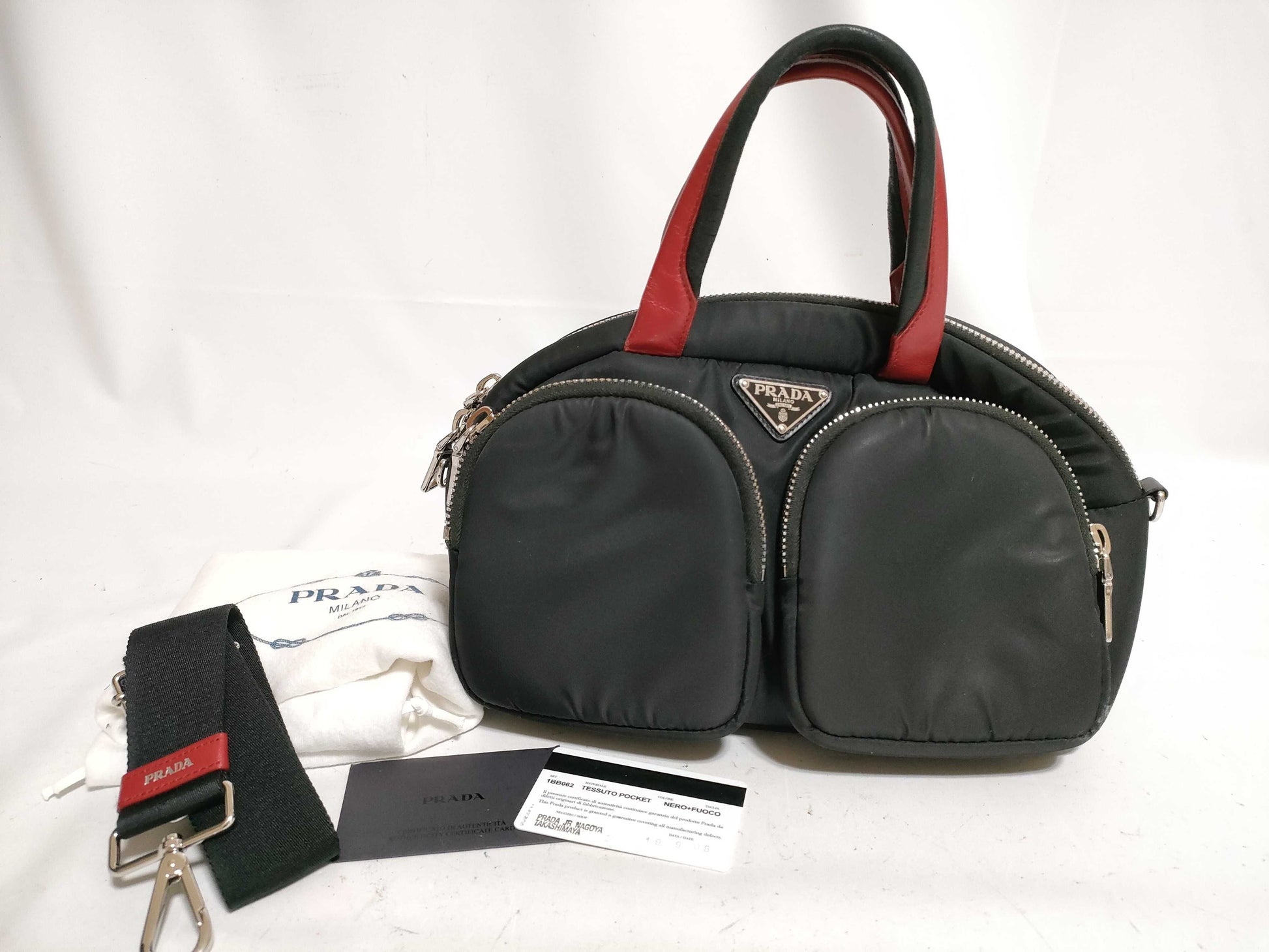 PRADA Nylon Tesuto x Leather Triangle Logo 2-Way Shoulder Bag Handbag