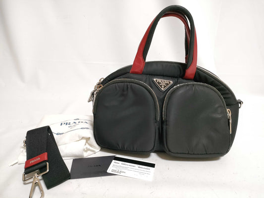 PRADA Nylon Tesuto x Leather Triangle Logo 2-Way Shoulder Bag Handbag