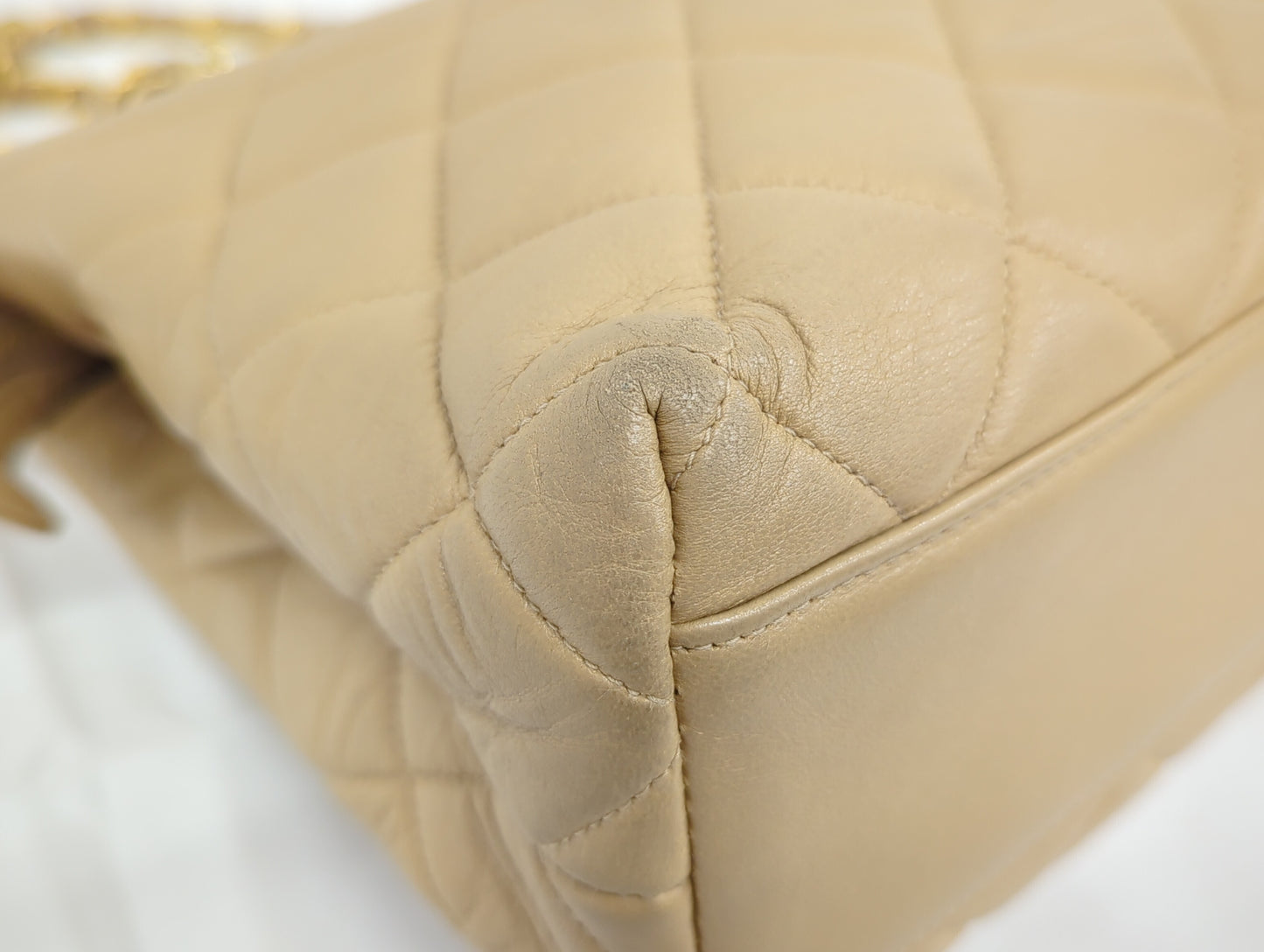 CHANEL Lambskin Chain Tote Beige Tote Bag