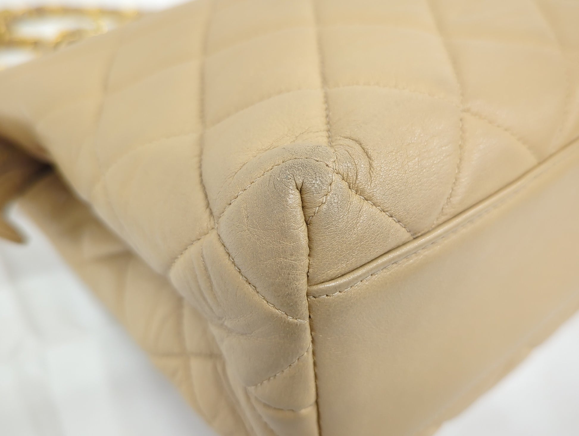 CHANEL Lambskin Chain Tote Beige Tote Bag
