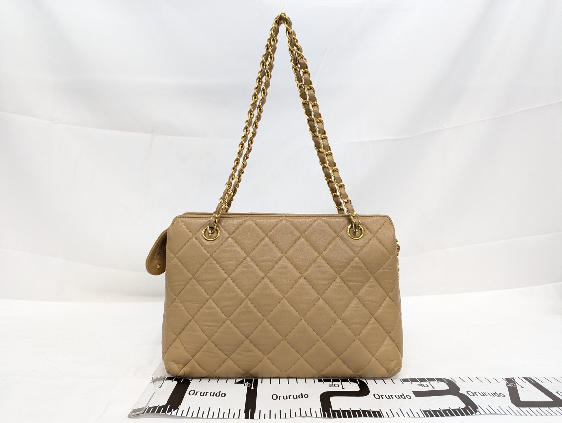 CHANEL Lambskin Chain Tote Beige Tote Bag