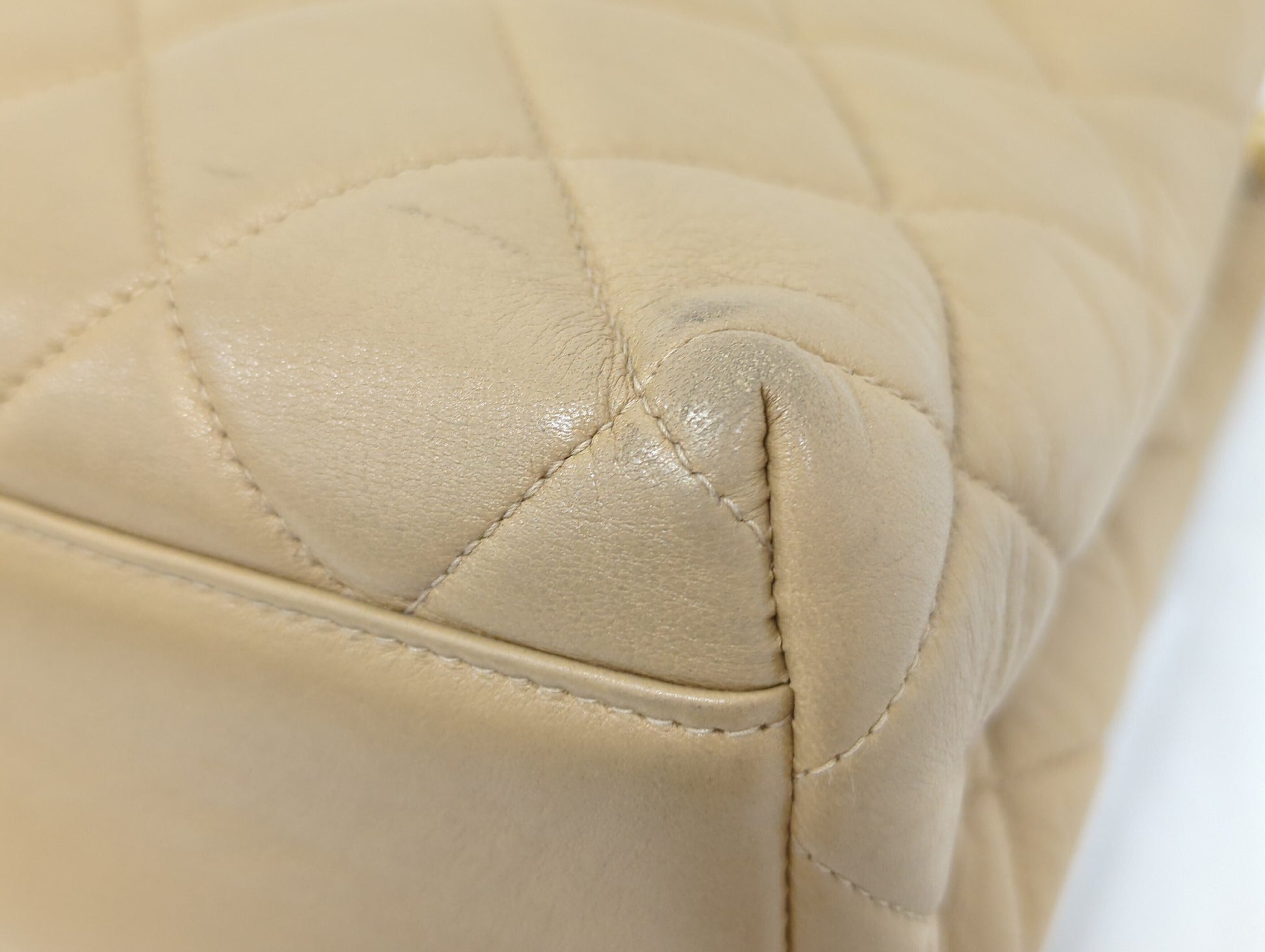 CHANEL Lambskin Chain Tote Beige Tote Bag