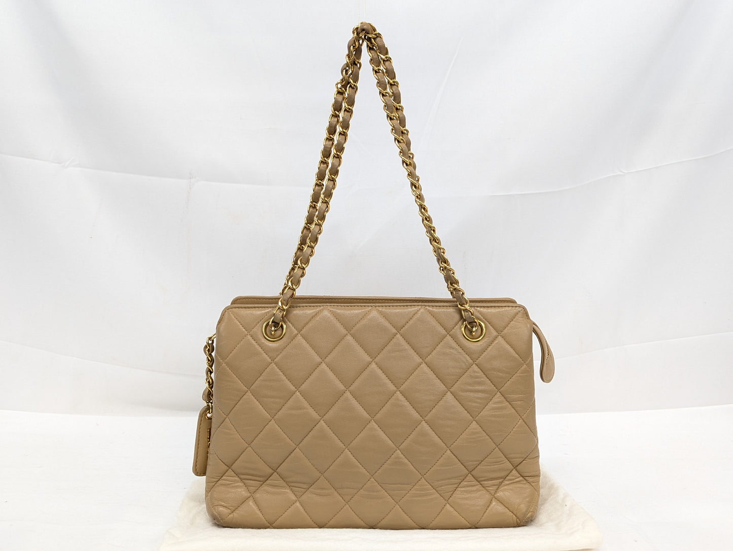 CHANEL Lambskin Chain Tote Beige Tote Bag