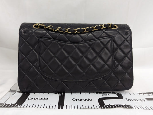 CHANEL Lambskin W Flap Black Shoulder Bag