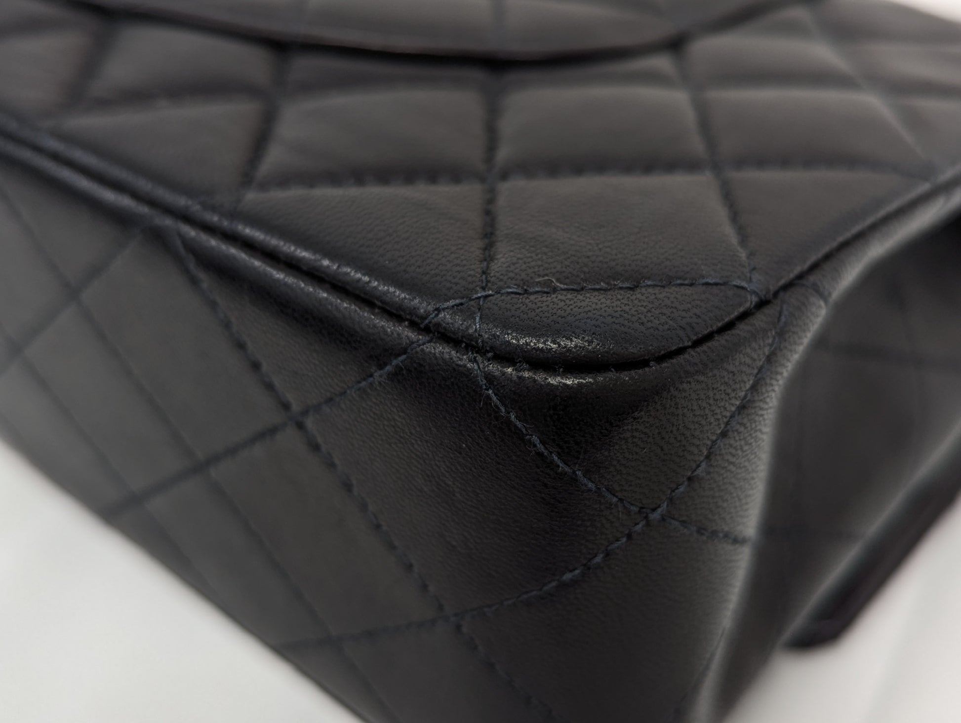 CHANEL Lambskin W Flap Black Shoulder Bag
