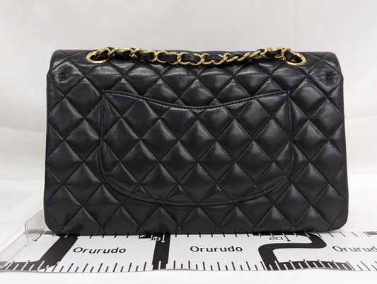 CHANEL Lambskin W Flap 25 Black 20th Series Shoulder Bag