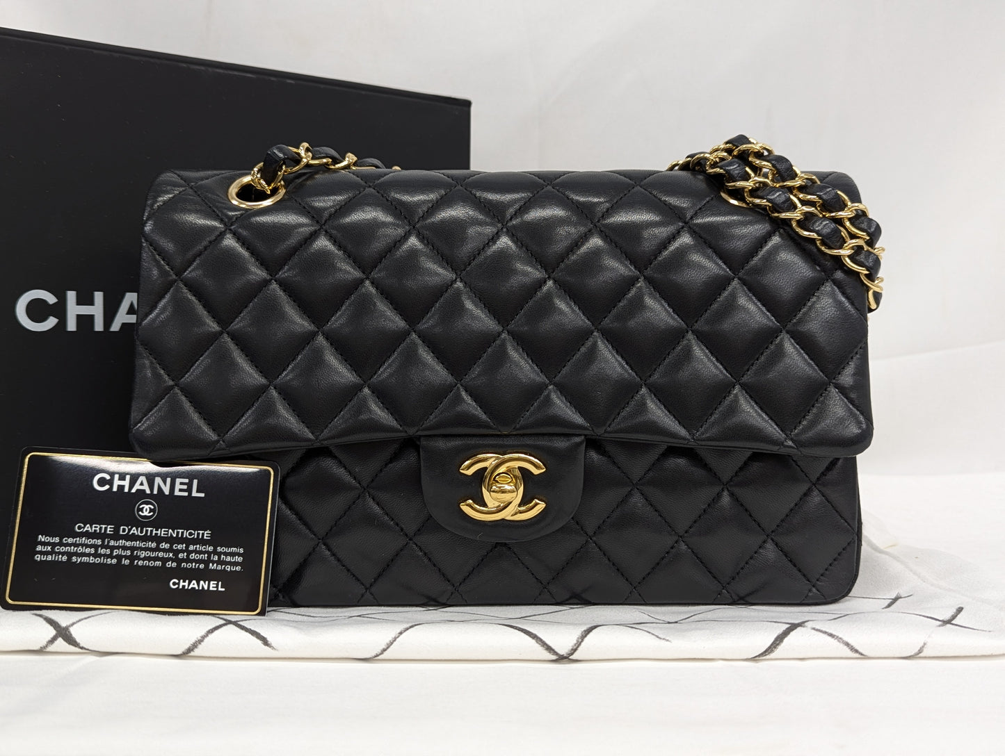 CHANEL Lambskin W Flap 25 Black 20th Series Shoulder Bag