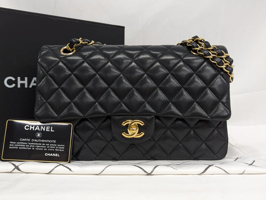 CHANEL Lambskin W Flap 25 Black 20th Series Shoulder Bag