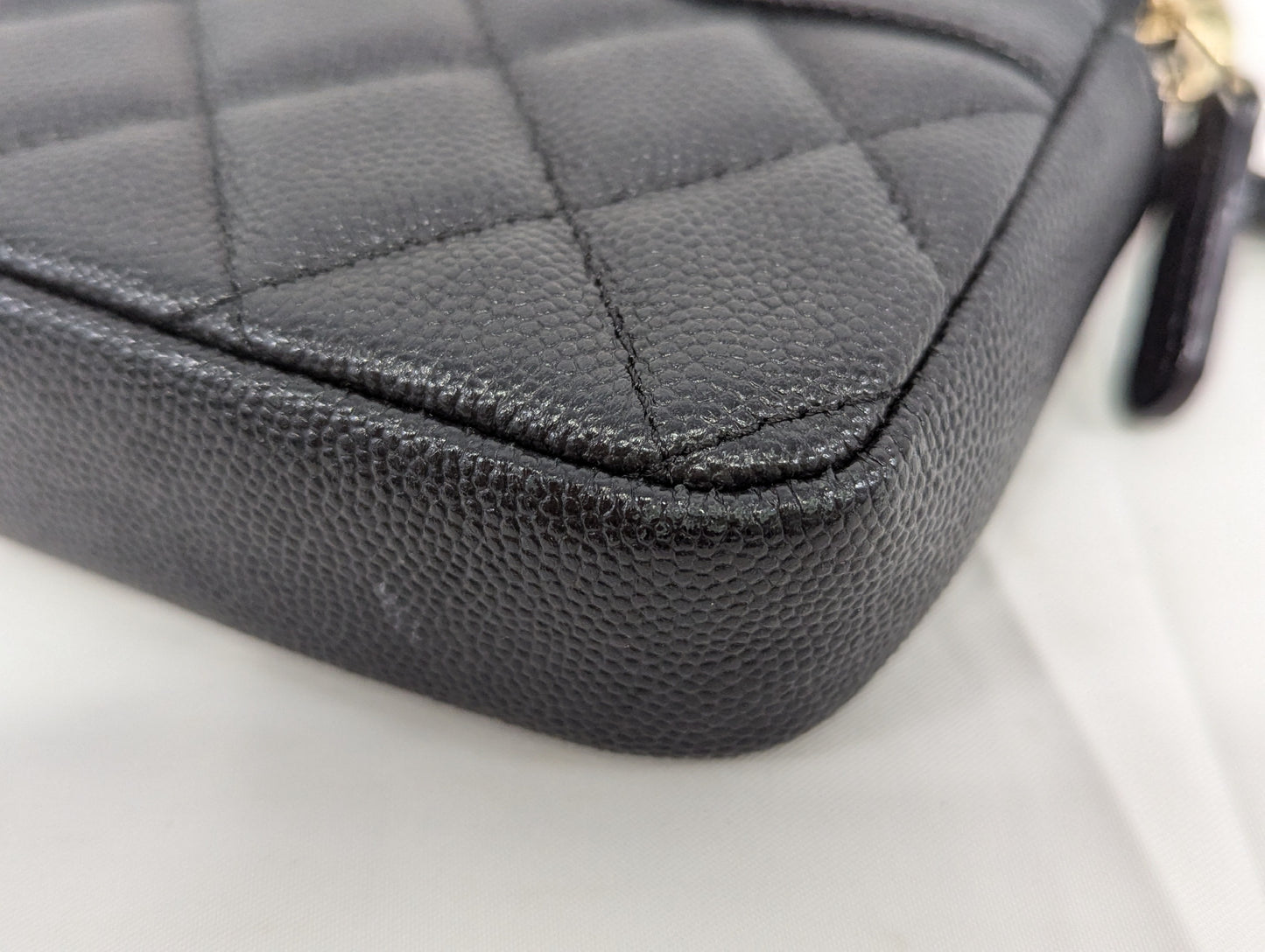 CHANEL Caviar Skin Chain Wallet Black Shoulder Bag