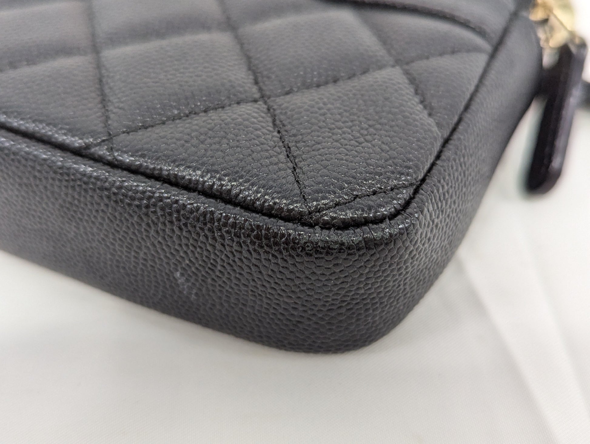 CHANEL Caviar Skin Chain Wallet Black Shoulder Bag