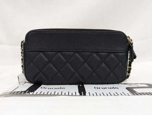 CHANEL Caviar Skin Chain Wallet Black Shoulder Bag