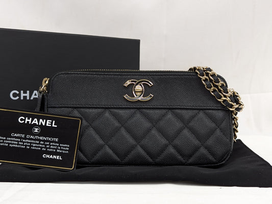 CHANEL Caviar Skin Chain Wallet Black Shoulder Bag