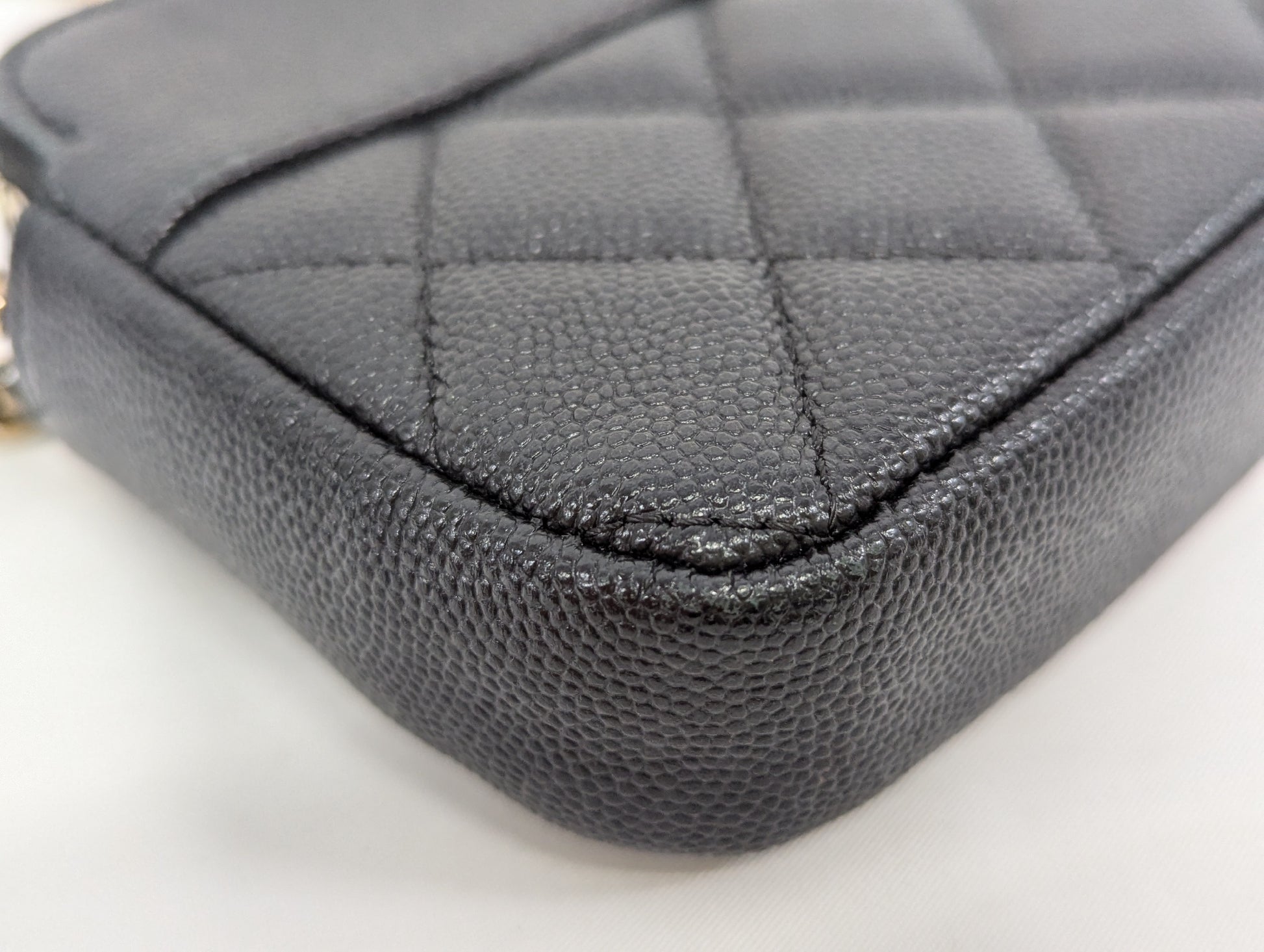 CHANEL Caviar Skin Chain Wallet Black Shoulder Bag