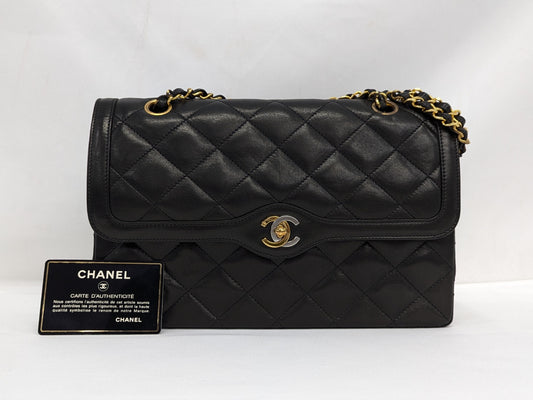 CHANEL Lambskin Matlasse Paris Exclusive W Flap Shoulder Bag