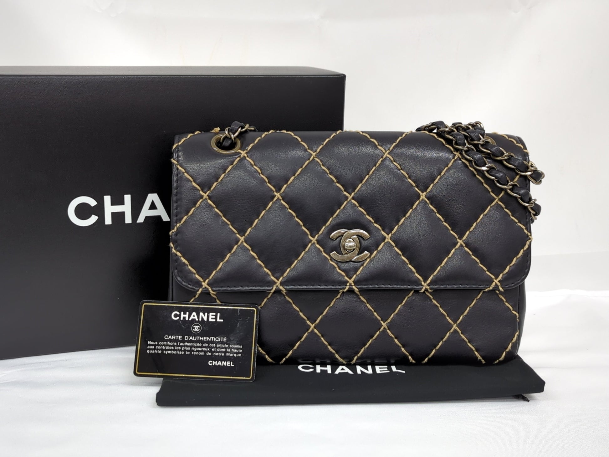 CHANEL Wild Stitch Chain Shoulder Black Shoulder Bag